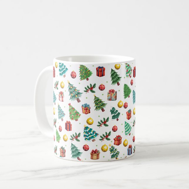 Mug Aquarelle moderne Cadeaux de Noël Arbre vert (Devant gauche)