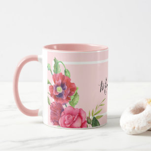 Mug Aquarelle moderne chic Fleurs rouges et roses