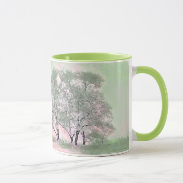 Mug Aquarelle moderne des arbres enneigés colorés (Droite)