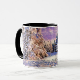 Mug Aquarelle moderne des arbres enneigés colorés