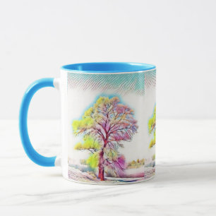 Mug Aquarelle moderne des arbres enneigés colorés