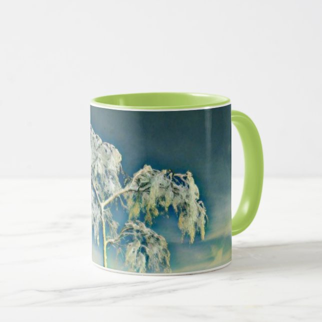 Mug Aquarelle moderne des arbres enneigés colorés (Devant droit)