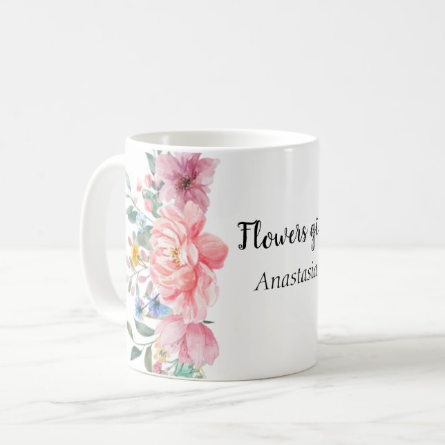 Mug Aquarelle moderne Fleurs roses (Devant gauche)