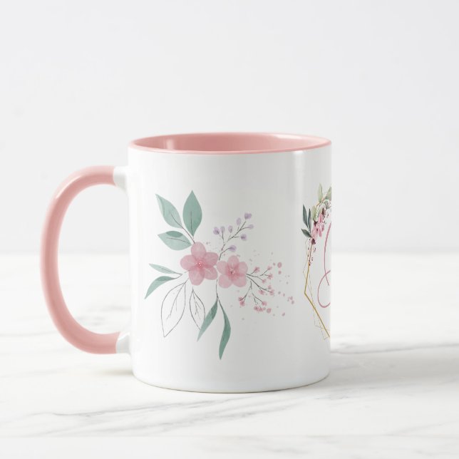 Mug Aquarelle moderne Fleurs roses B Monogramme pour e (Gauche)