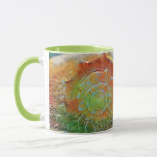 Mug Aquarelle moderne orange et coquillage vert