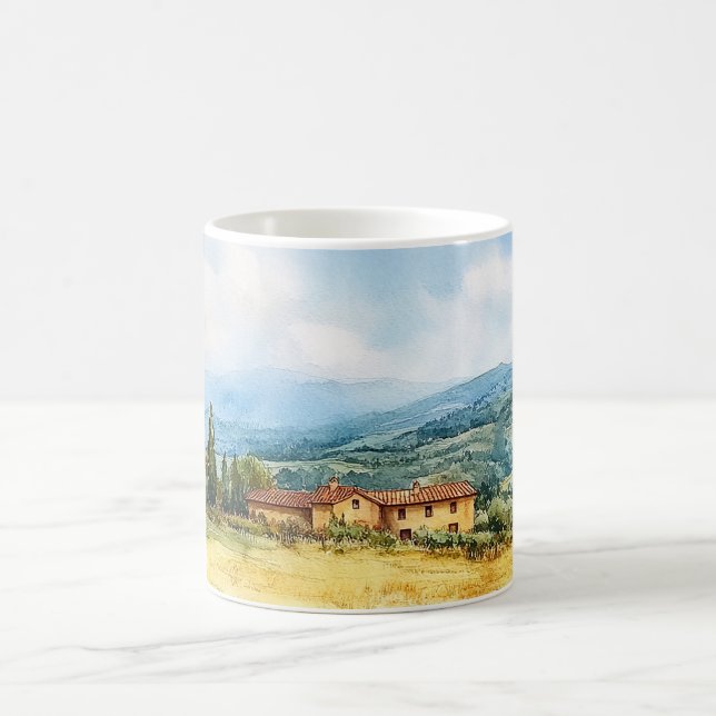 Mug Aquarelle moderne Toscan Méditerranée Campagne (Centre)