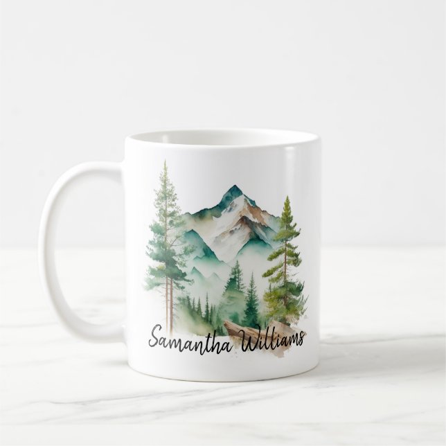 Mug Aquarelle Montagne Et Pins (Gauche)
