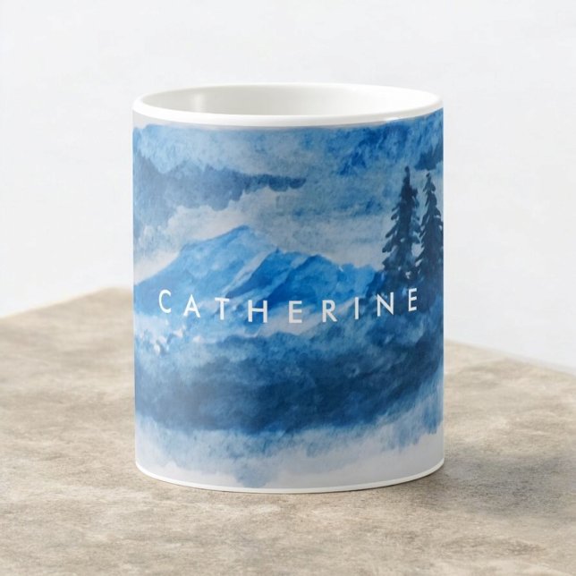 Mug Aquarelle Montagnes d'hiver Peinture paysagère (Créateur téléchargé)