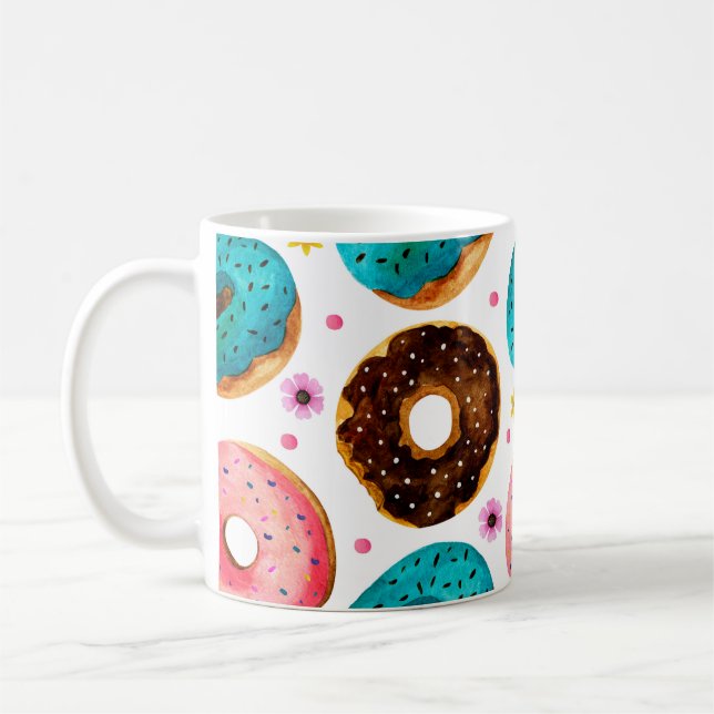 Mug Aquarelle motif avec rose, bleu et chocolat d (Gauche)