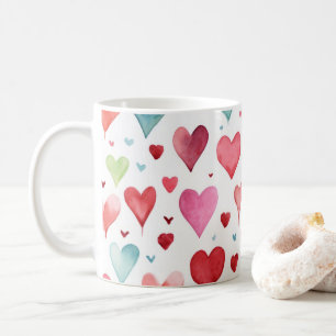 Mug Aquarelle Motif de coeur moderne rouge rose bleu