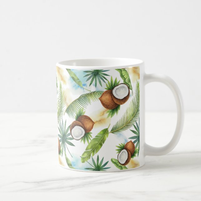 Mug Aquarelle Motif de noix de coco tropicale (Droite)