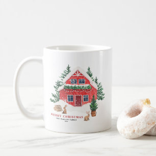 Mug Aquarelle neige Cottage rouge hiver Noël