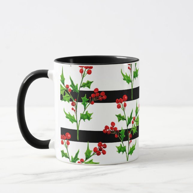 Mug Aquarelle Noël Holly Moderne Motif (Gauche)