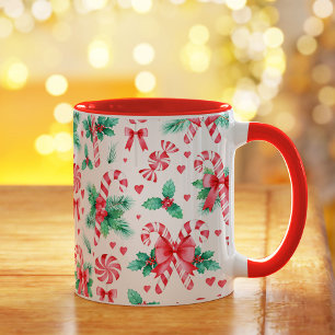 Mug Aquarelle Noël Peppermenthe Candy et Holly