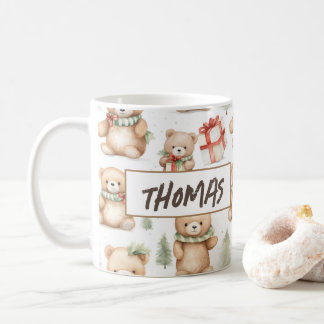 Mug Aquarelle Noël Teddy Nom de l'ours
