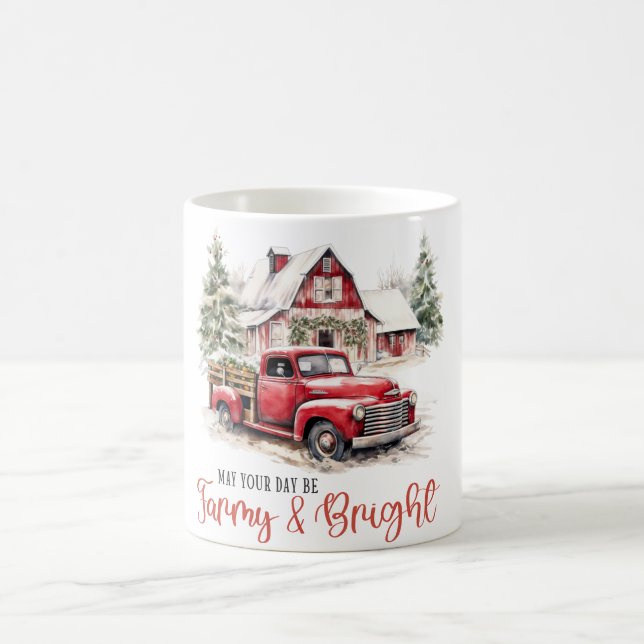 Mug Aquarelle Noël Vintage Camion et grange (Centre)