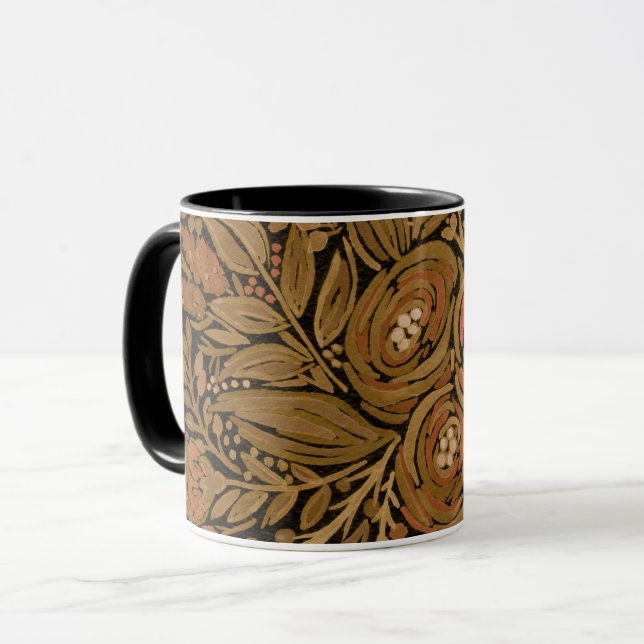 Mug aquarelle noir brun motif floral noir (Devant gauche)