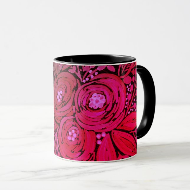 Mug aquarelle noir brun motif floral noir (Devant droit)