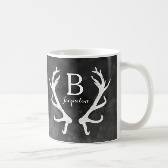 Mug Aquarelle noire et monogramme rustique (Droite)
