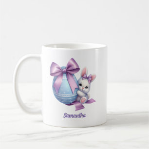 Mug Aquarelle OEuf bleu lapin de Pâques et arc violet