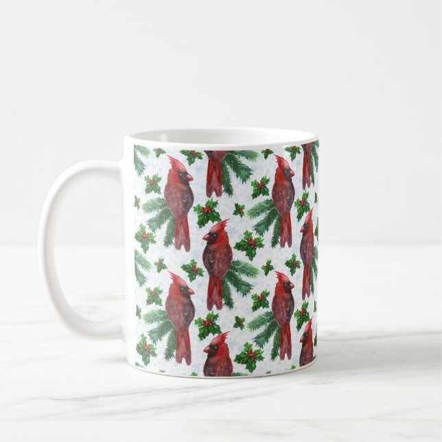 Mug aquarelle Oiseau cardinal rouge (Gauche)