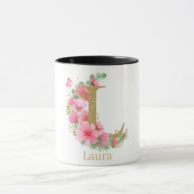 Mug Aquarelle or et monogramme floral L (Centre)