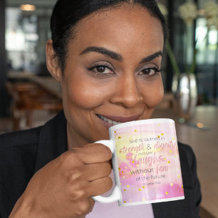 Mug Aquarelle Or Rose Proverbes 31:25 Verset Biblique