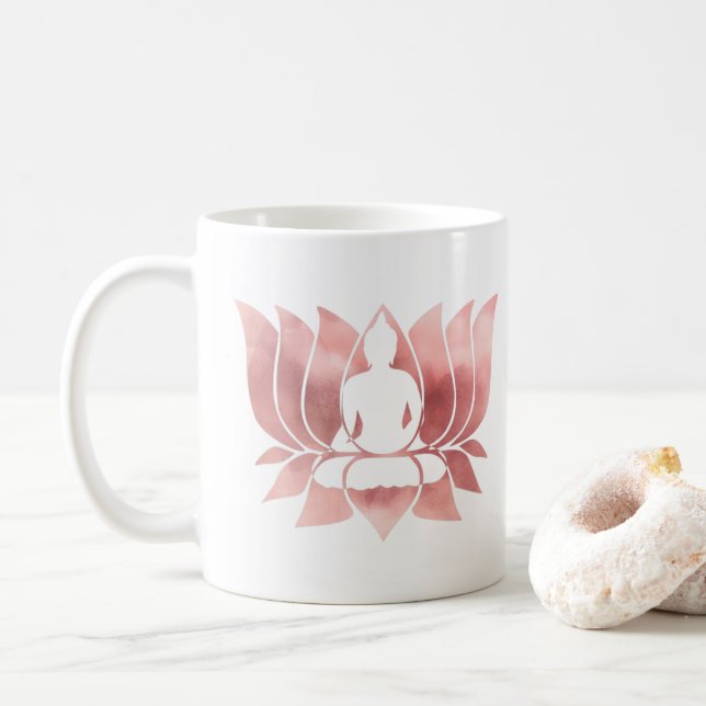 Mug Aquarelle or rose Texture Bouddha Méditation Zen (Avec donut)