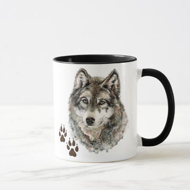 Mug Aquarelle originale Loup gris - Traces animal (Droite)