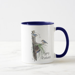 Mug Aquarelle originale Oiseaux mignon Sittelle pygmée