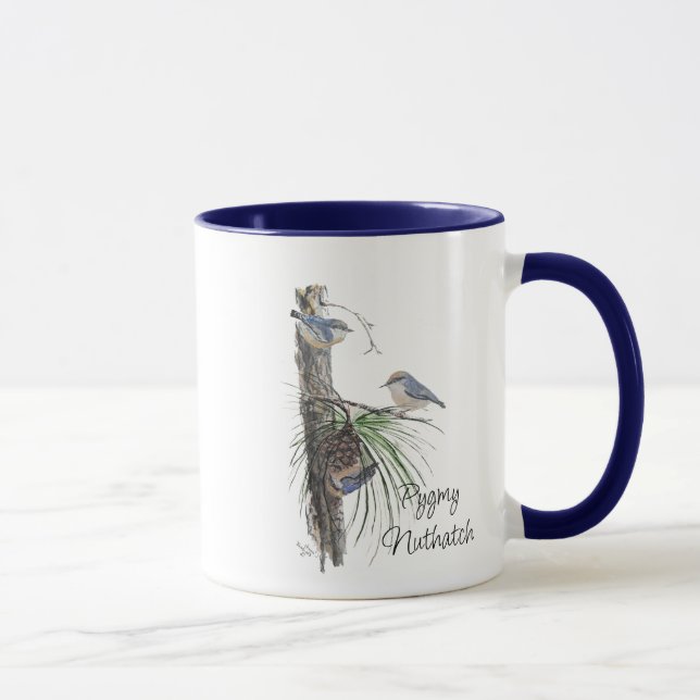 Mug Aquarelle originale Oiseaux mignon Sittelle pygmée (Droite)