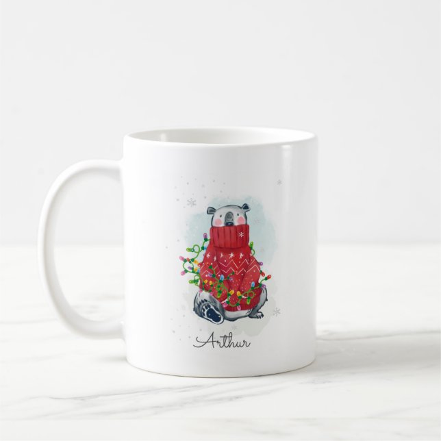 Mug Aquarelle Ours polaire de Noël en Sweat (Gauche)