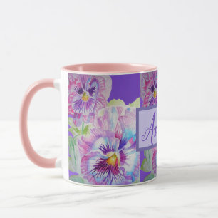 Mug Aquarelle Pansy Floral Plutôt Violet Fleur