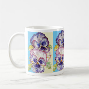 Mug Aquarelle Pansy Motif sur rose et jaune pâle