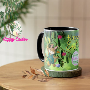 Mug Aquarelle Pâques lapin poulet personnalisé