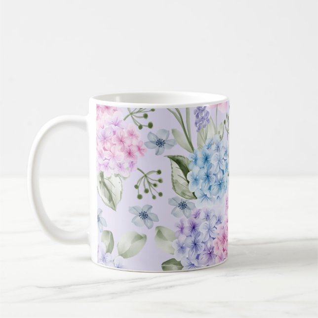 Mug Aquarelle Pastel Couleur Mixte Fleurs d'Hydrangée (Gauche)