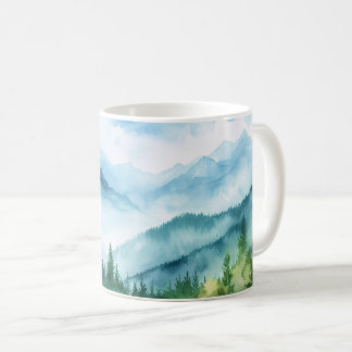 Mug Aquarelle Paysage de la chaîne de montagnes d'été