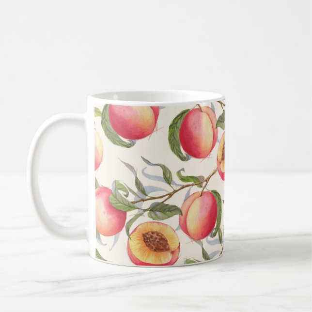 Mug Aquarelle pêche, motif floral transparent. (Gauche)