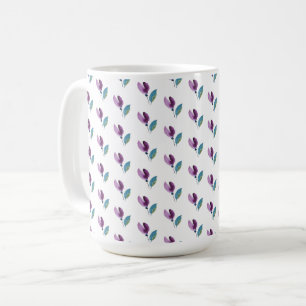 Mug Aquarelle peinte à la main fleurs violettes vertes