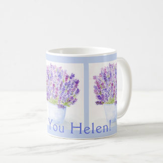 Mug Aquarelle peinte à la main Lavender MERCI Nom BLU