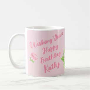Mug Aquarelle peinte à la main Rose JEUX ANNIVERSAIRE