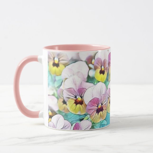 Mug Aquarelle peinture de volets rose, jaune, blanc (Gauche)