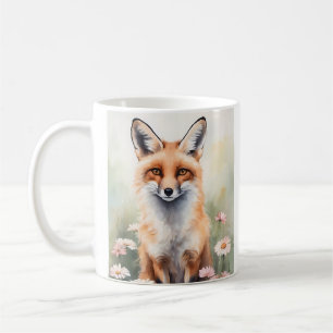 Mug Aquarelle Peinture Fox avec Fleurs marguerites