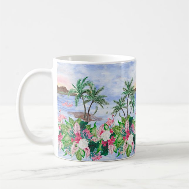 Mug Aquarelle peinture sans couture motif avec hawaïen (Gauche)