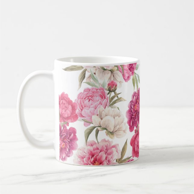 Mug Aquarelle Peoné rose : Élégance florale (Gauche)