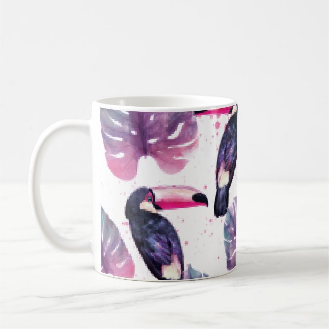 Mug Aquarelle Perroquets : Tropical Ultra-Violet Chic. (Gauche)