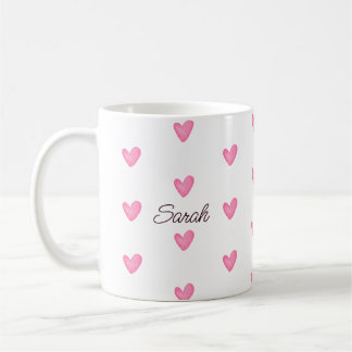 Mug Aquarelle personnalisable Coeurs roses