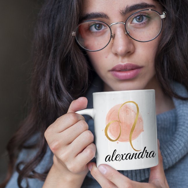 Mug Aquarelle personnalisable Leo Zodiac Design Café (Créateur téléchargé)