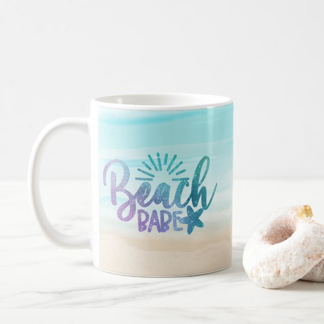 Mug Aquarelle personnalisée Beach Babe Parties scintil (Avec donut)