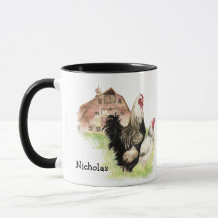 Mug Aquarelle personnalisée Coq de poulet Hen Oeuf